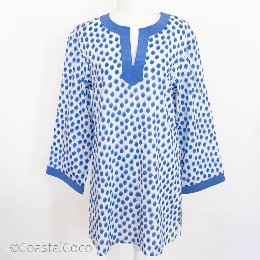 Rebecca Moses Polka Dot Tunic M Blouse Cotton Silk Beachwear Resortwear Coastal